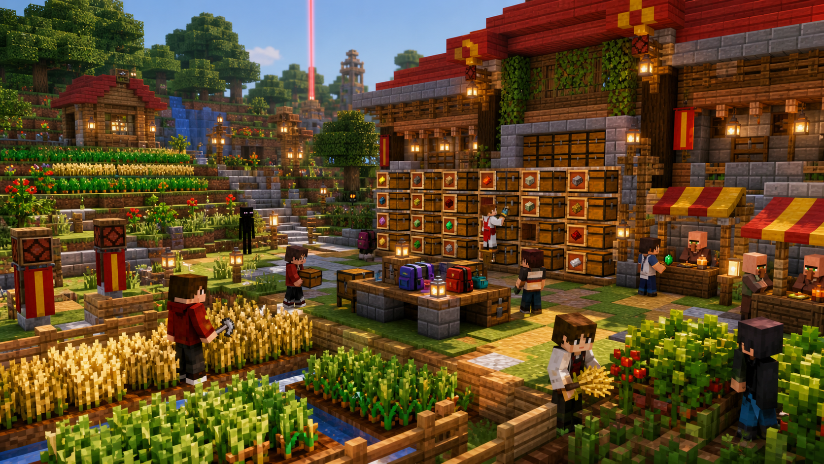 Khu farm, kho chung và quầy trade trong thế giới voxel
